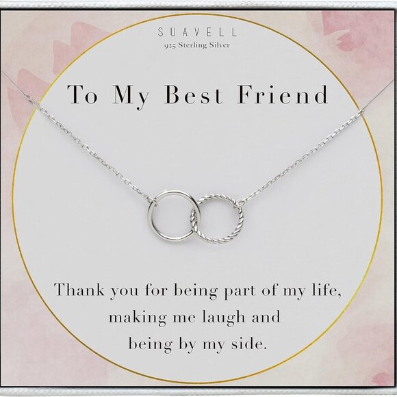 Best Friend Necklaces: Interlocking Circle Open Circle Ster Sterling Silver Chai - Picture 1 of 6